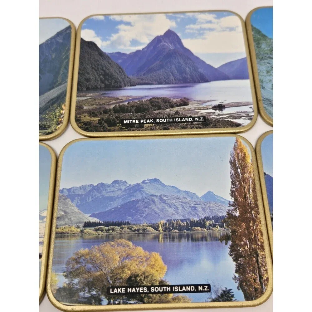 VINTAGE 1980S PHOTOGRAPHIC CORK COASTERS SET OF 6 SOUTH ISLAND NEW ZEALAND JASON